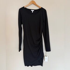 NWT Nordstrom Leith Ruched Black Long Sleeve Bodycon Dress